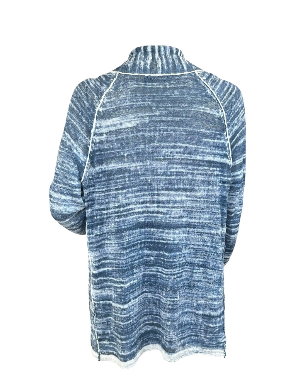Nic + Zoe Blue and White Ruched Side Linen Blend Airy Open Cardigan Size Large - Picture 7 of 10